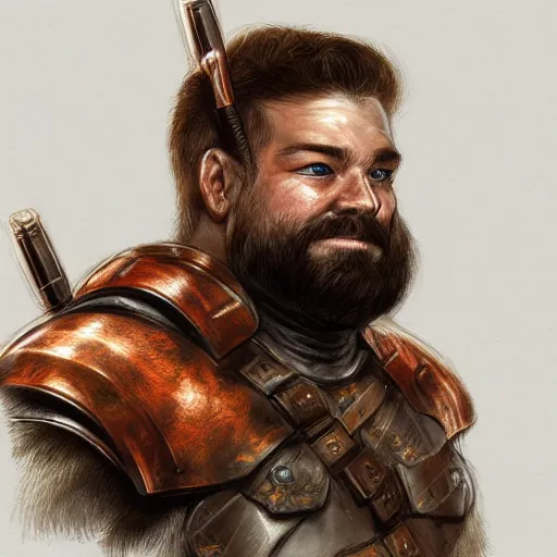 Image similar to portrait of a male dwarf by ayami kojima, he is about 2 0 years old, american, copper hair, strong, friendly, he is wearing a modern tactical gear, scifi, highly detailed portrait, digital painting, artstation, concept art, smooth, sharp foccus ilustration, artstation hq