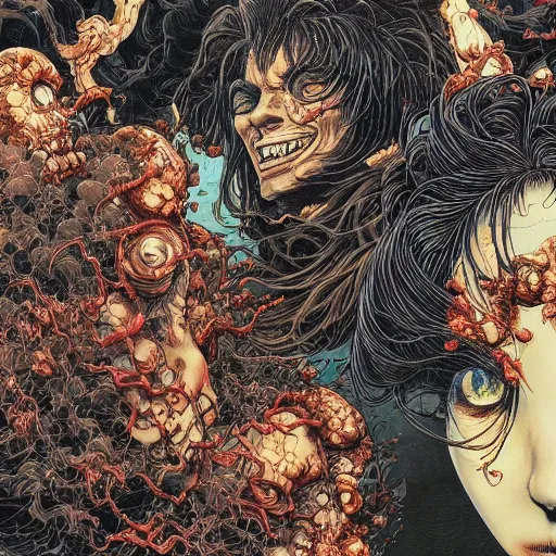 Prompt: closeup of exploding heads, by yoichi hatakenaka, masamune shirow, josan gonzales and dan mumford, ayami kojima, takato yamamoto, barclay shaw, karol bak