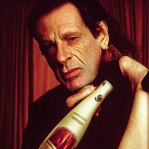 Prompt: dukat drinking wine, portrait by annie leibovitz,