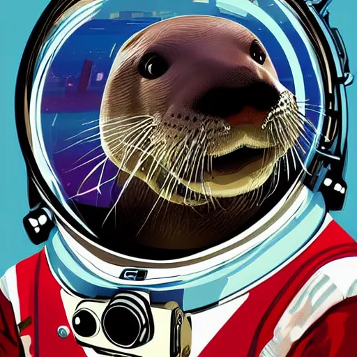 Prompt: portrait of an otter astronaut,GTA V cover art,art by stephen bliss,no text