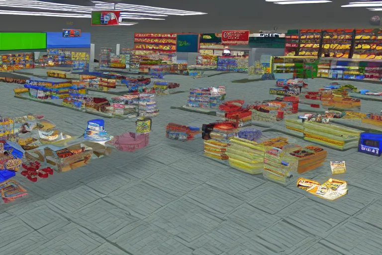 Prompt: flooded walmart in a shenmue , dreamcast screenshot, shenmue,