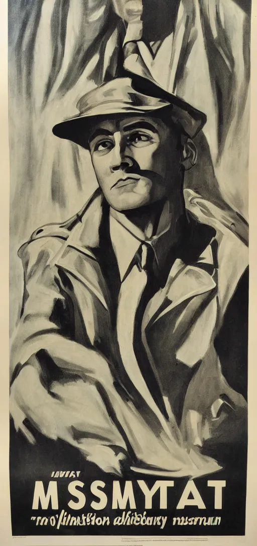 Prompt: portrait mistery man, 1940s propaganda poster, full hd,highly detailed