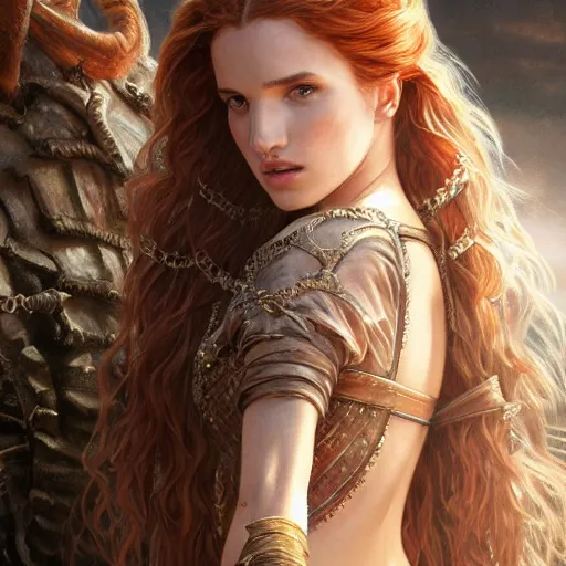 Image similar to ultra realistic illustration, bella thorne in game of thrones, intricate, elegant, highly detailed, digital painting, artstation, concept art, smooth, sharp focus, illustration, art by artgerm and greg rutkowski and alphonse mucha