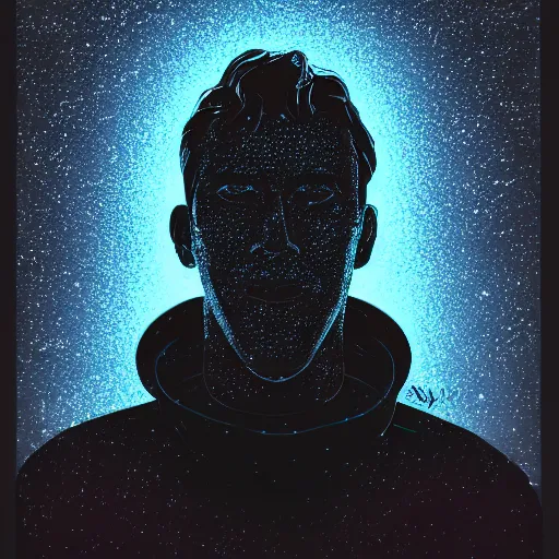 Image similar to silhouette of man, filled with deep space field of stars, award-winning portrait, fantasy horror, trending on artstation, 8k, 4k, pixiv, matte finish, highly detailed