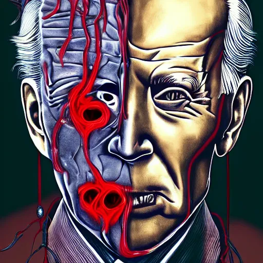 Prompt: biden became bloody ugly lovecraftian degenerate abomination, photo - realistic, color image, 2 k, highly detailed, bodyhorror, occult art, fractal structure