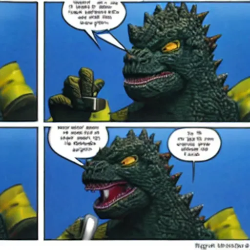 Image similar to godzilla brushing his teeth with a electric toothbrush