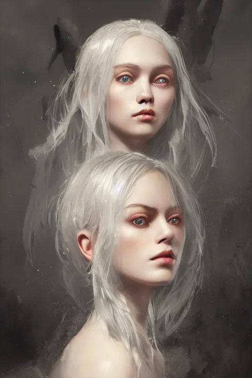 Image similar to a fancy portrait of a beautiful young girl with silver hair and golden eyes by greg rutkowski, sung choi, mitchell mohrhauser, maciej kuciara, johnson ting, maxim verehin, peter konig, bloodborne, 8 k photorealistic, cinematic lighting, hd, high details, dramatic, dark atmosphere, trending on artstation