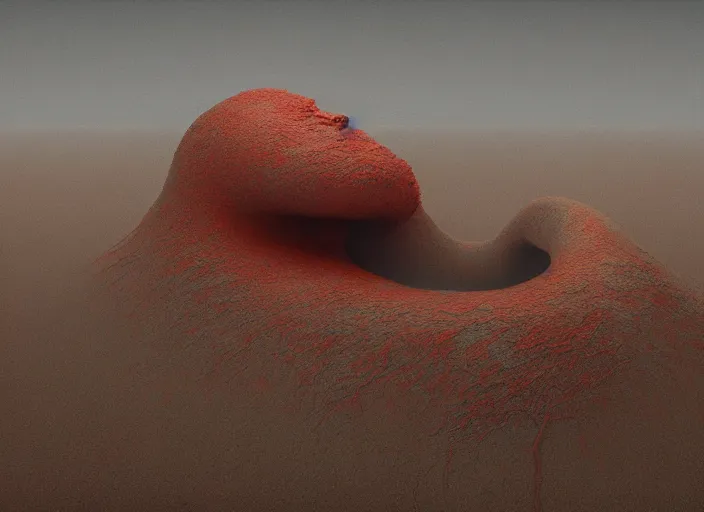 Prompt: HYPER REALISTIC VFX SIMULATION of one of ZDZISŁAW BEKSIŃSKI'S works, HIGHLY INTRICATELY DETAILED 3D OCTANE RENDER