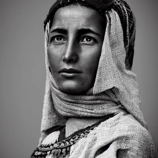 Prompt: portrait of berber girl, black and white garment, hd, realistic, lenhert landrock-H 800