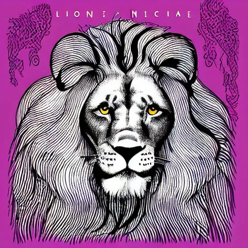 Image similar to album cover lion, illustration, ink, purple