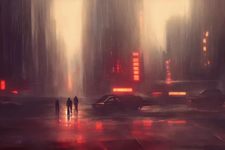 Image similar to concept art, mood painting, environment painting, bladerunner 2 0 4 9 style of ryan church, jon mccoy, george hull, painting