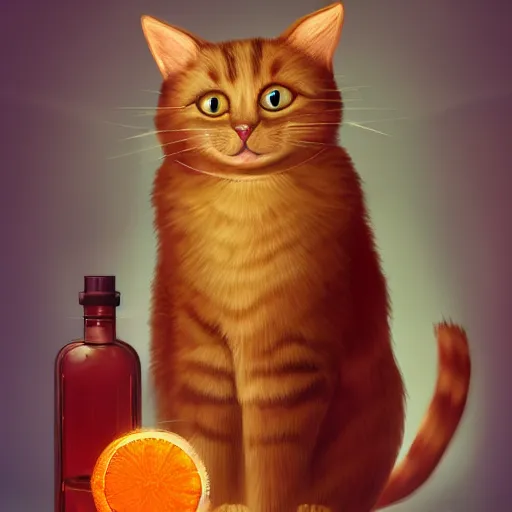 Image similar to a cat standing next to a bottle of medicine. orange cat. animal. digital art. artstation. illustration. wide image.