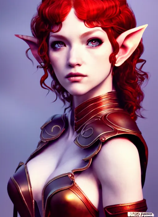 Image similar to leather armor beautiful and elegant curly red hair female elf gorgeous ayes character concept art, sharp focus, octane render! unreal engine 5! highly rendered!! trending on artstation!! detailed linework!! illustration by artgerm, wlop, and chie yoshii