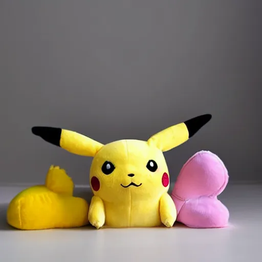 Image similar to full length portrait of cute plush pikachu in pastel colors