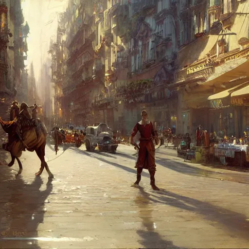 Image similar to detailed cinematic wide shot of milano, ultra realistic, spring light, painting by gaston bussiere, craig mullins, j. c. leyendecker