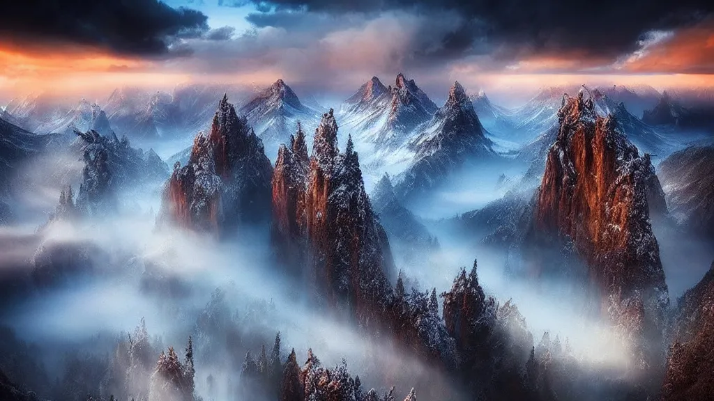 Image similar to amazing landscape photo by marc adamus, beautiful dramatic lighting