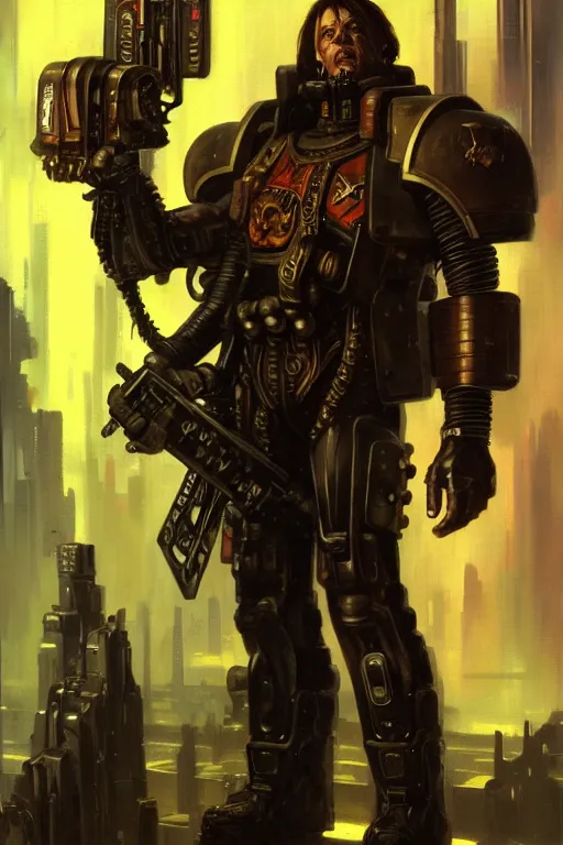 Image similar to character portrait cyberpunk warhammer 4 0 k steve buscemi, character design, painting by gaston bussiere, katsuya terada, frank frazetta, tom of finland, trending on artstation