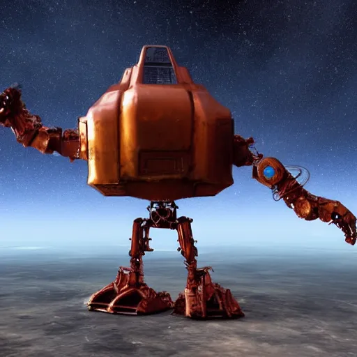 Image similar to giant rusted alien robot floating in space