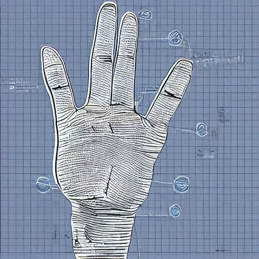 Prompt: detailed blueprint of left hand