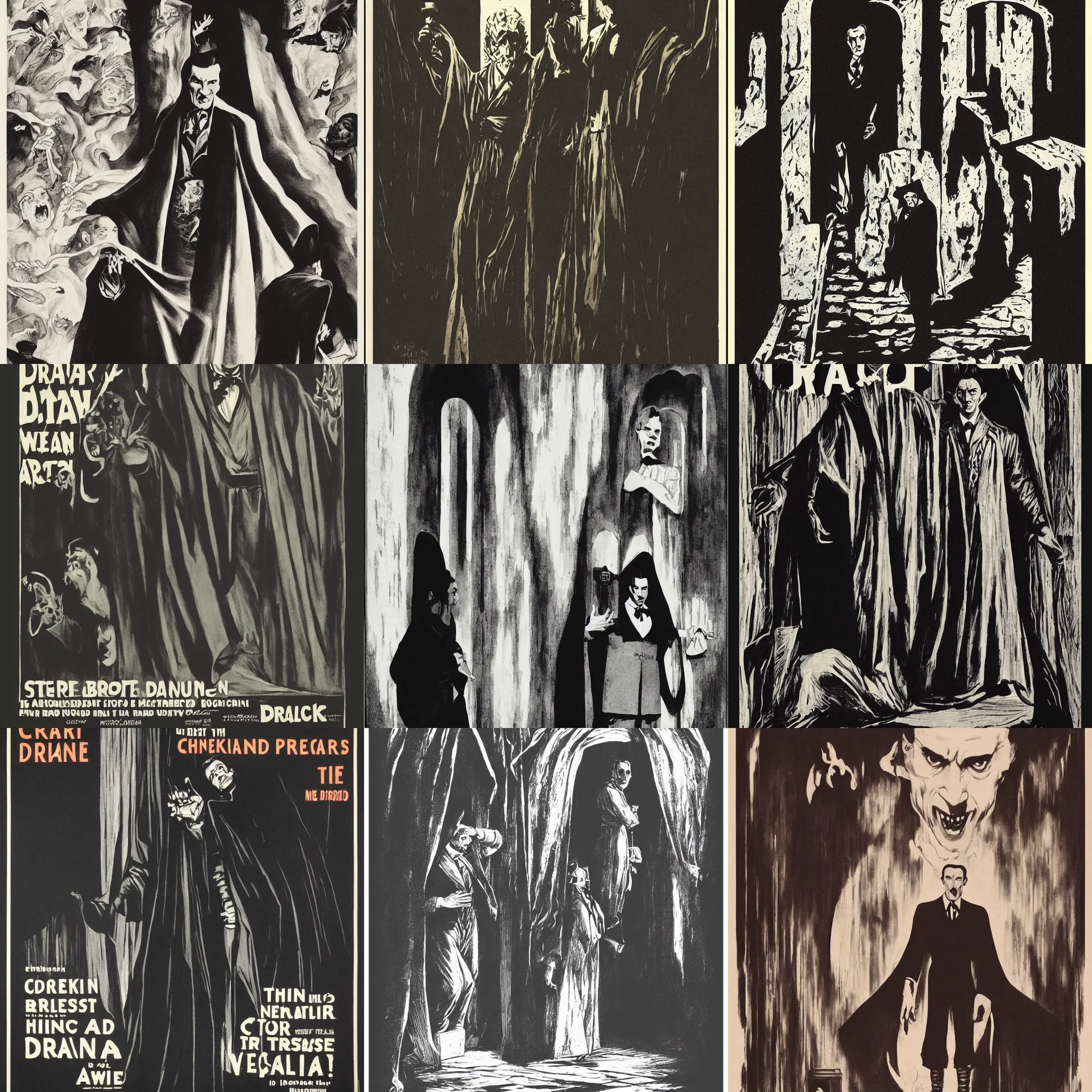 Prompt: Dracula stands in a darkened doorway, a poster by Karl Gerstner, trending on behance, new objectivity, criterion collection, dystopian art, poster art