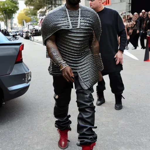 Image similar to kanye west wearing chainmail armor