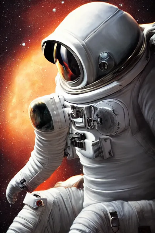 Prompt: photorealistic art of an alien astronaut, dynamic lighting, space atmosphere, full body portrait, hyperrealism, stunning visuals