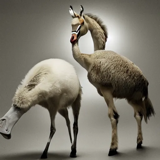 Image similar to photo of a hybrid between a swan and a donkey