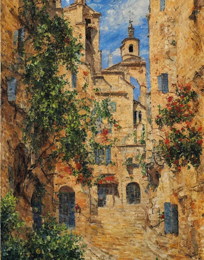 Prompt: Aix en Provence , 3d high relief painted in the style of the old masters, painterly, thick heavy impasto, expressive impressionist style, painted with a palette knife