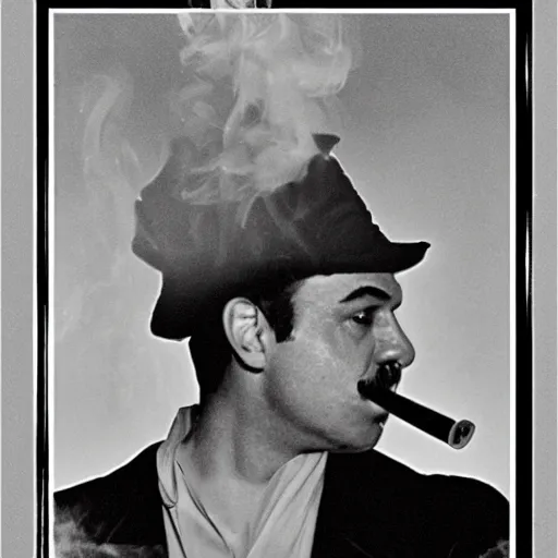 Image similar to Mario smoking a cigarette in a spooky Federico Fellini film aesthetic!!!