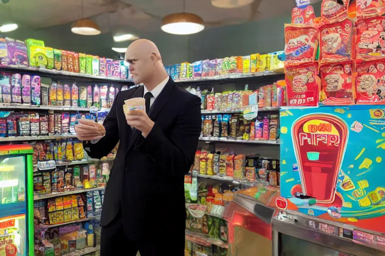 Image similar to agent 4 7 ordering a slurpee at 7 1 1, y 2 k sanriocore