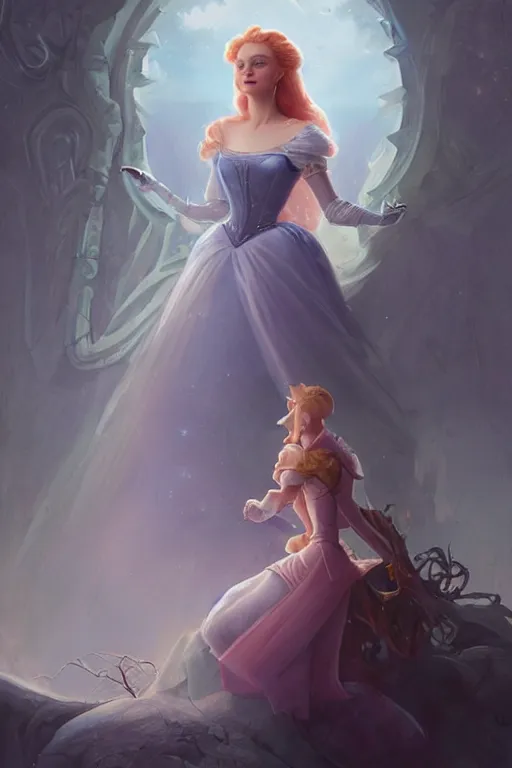 Image similar to beautiful hq matte painting portrait of sophie turner as cinderella by peter mohrbacher, greg rutowski