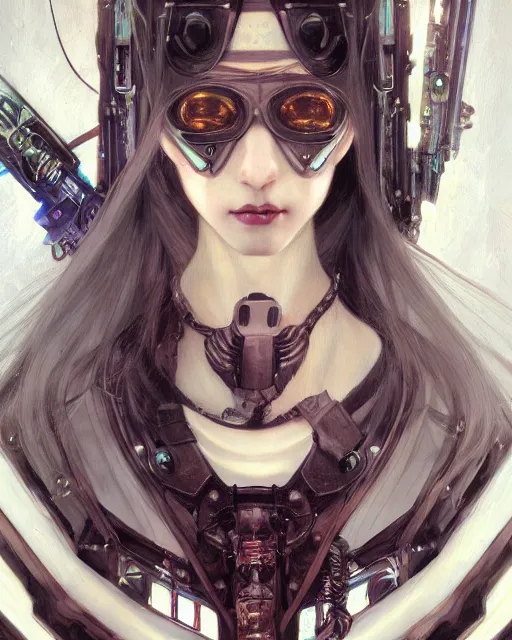 Image similar to portrait of cute beautiful young gothic maiden, cyberpunk, Warhammer, highly detailed, artstation, illustration, art by Gustav Klimt and Range Murata