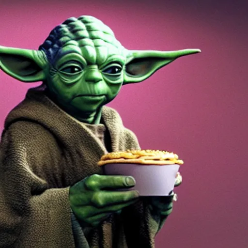 Image similar to A still of Yoda eating a Big Mac, 4k, photograph, ultra realistic, highly detailed, studio lighting