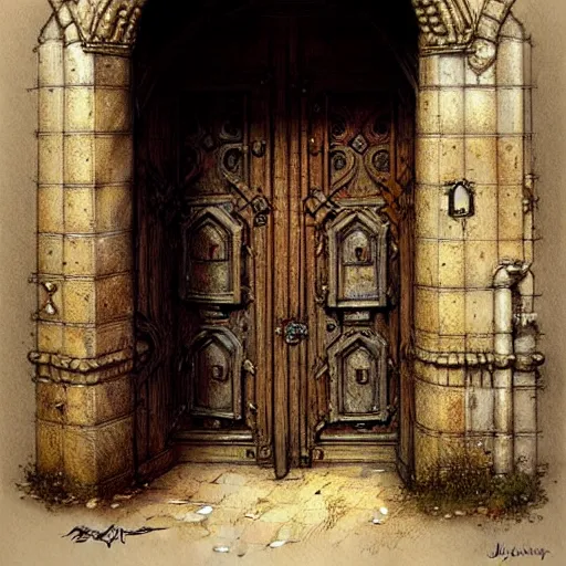 Image similar to ( ( ( ( ( complex medieval ornate door. muted colors. ) ) ) ) ) by jean - baptiste monge!!!!!!!!!!!!!!!!!!!!!!!!!!! high resolution