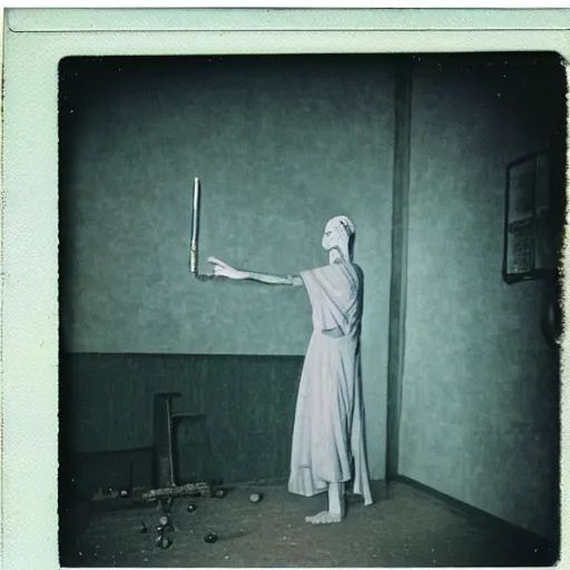 Image similar to photograph of occult ritual in government facility, annie liebovitz, fritz lang, and beksinski, cursed polaroid, color 3 5 mm