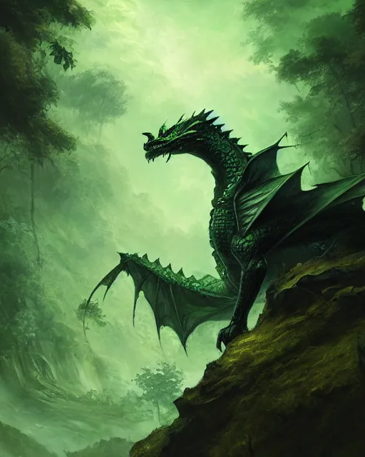 Prompt: oil painting of a green dragon, sharp focus, heroic pose, fantasy style, octane render, volumetric lighting, 8k high definition, by greg rutkowski, highly detailed, trending on art Station, magic the gathering artwork, Woodland background, centered