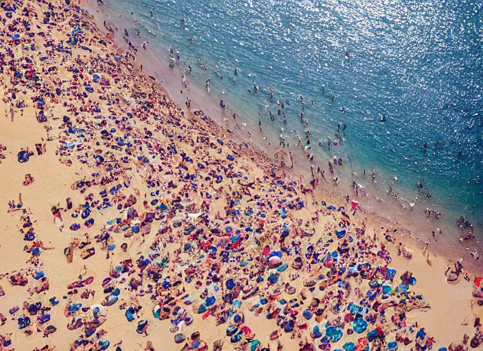 Image similar to symmetry!! a 2 8 mm macro aerial view of a crowded beautiful beach in greece, photography, film, film grain, canon 5 0 mm, cinematic lighting