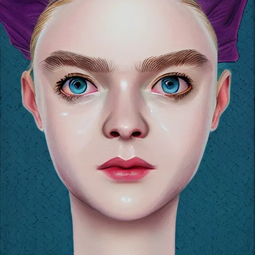 Image similar to professional painting of Elle Fanning in the style of the movie Shape of Water, head and shoulders portrait, symmetrical facial features, smooth, sharp focus, illustration, intricate, stormy weather, extremely detailed masterpiece,