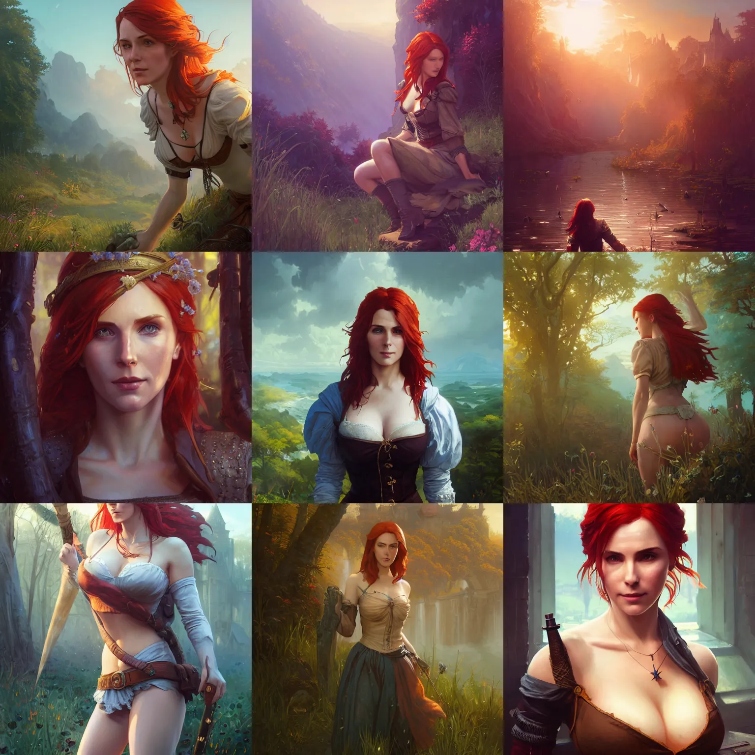 Prompt: highly detailed painting of triss from witcher 3, unreal engine, fantasy art by greg rutkowski, loish, rhads, ferdinand knab, makoto shinkai and lois van baarle, ilya kuvshinov, rossdraws, tom bagshaw, alphonse mucha, global illumination, radiant light, detailed and intricate environment