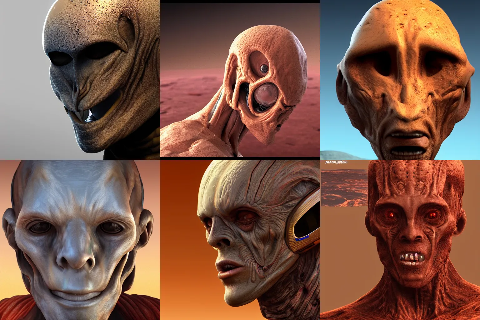 Prompt: Head of humanoid alien on Mars, highly detailed, 8k HDR, digital art, hyper realistic, trending on artstation
