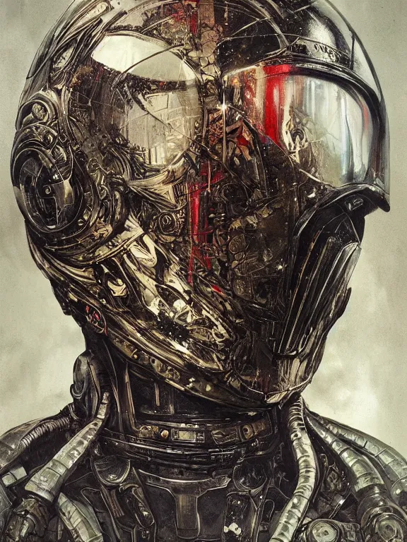 Prompt: art portrait of a chaos space king, decaying, galaxy reflected in helmet, giger,8k,by tristan eaton,Stanley Artgermm,Tom Bagshaw,Greg Rutkowski,Carne Griffiths, Ayami Kojima, Beksinski, Giger,trending on DeviantArt,face enhance,hyper detailed,minimalist,cybernetic, android, blade runner,full of colour,