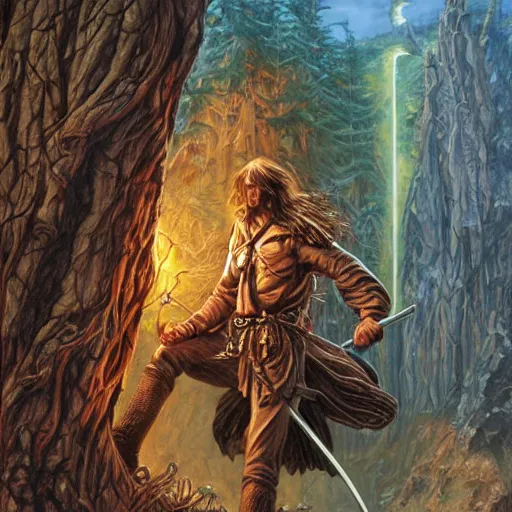 Prompt: Strider woodsman Aragorn by Mark Brooks, Donato Giancola, Victor Nizovtsev, Scarlett Hooft, Graafland, Chris Moore