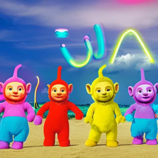 Prompt: Teletubbies neon surf