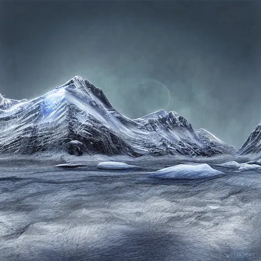 Prompt: an arctic mountain landscape, digital art