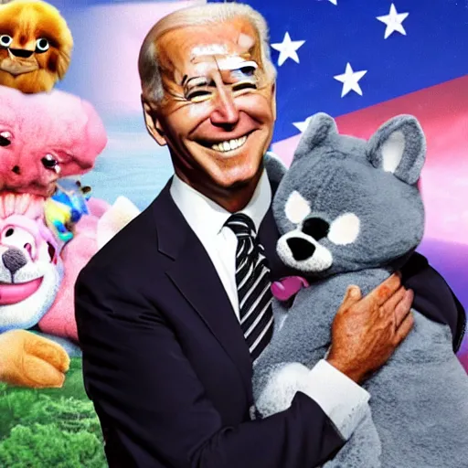 Image similar to joe biden cuddling in heaven with furries