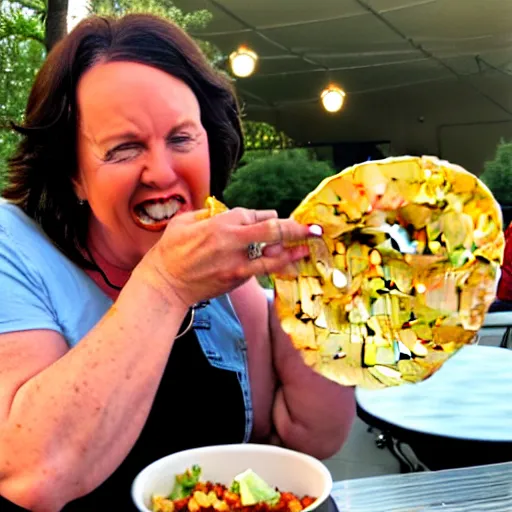 Image similar to a photo of gayle waters waters eating a taco