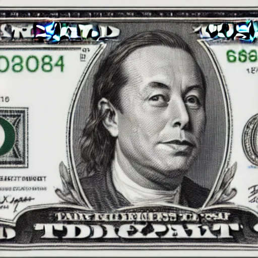 Image similar to Elon musk on the Mars Dollar bill