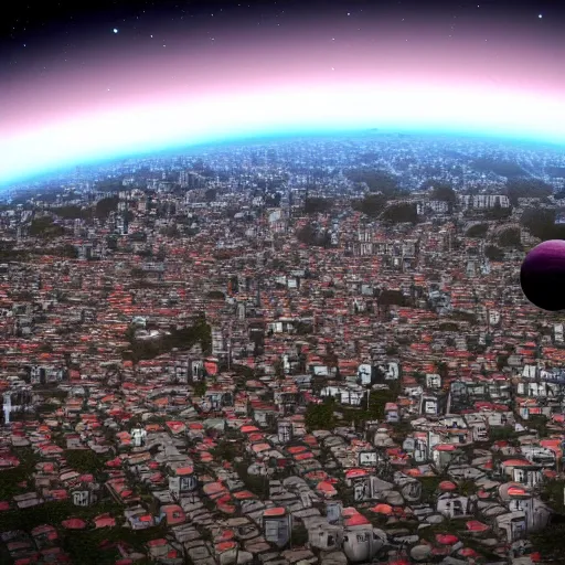 Image similar to a planet as seen from space made of favela, cinematic