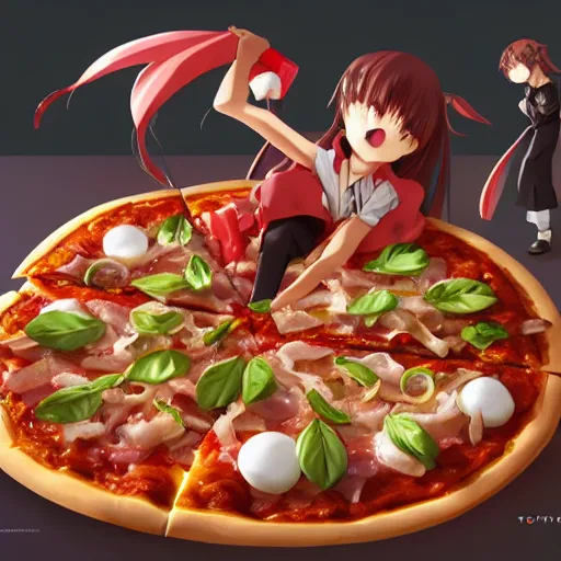 Prompt: pizza with aspirin toppings, anime fantasy illustration by tomoyuki yamasaki, kyoto studio, madhouse, ufotable, square enix, cinematic lighting, trending on artstation