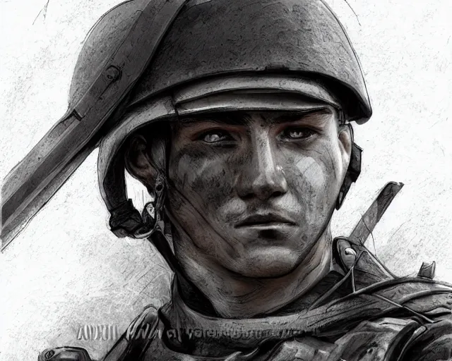 Image similar to A soldier holding a warrior cat in world war 1, close-up, realistic face, sharp facial features, mature facial features, black and white, amazing digital art, hyper detailed, artstation, in the style of Tony Sart